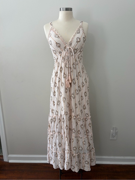 Ananta Dresses & Skirts - Ananta Blush Pink Embellished Boho Maxi Dress Tassel Tie OS Boho Chic Romantic